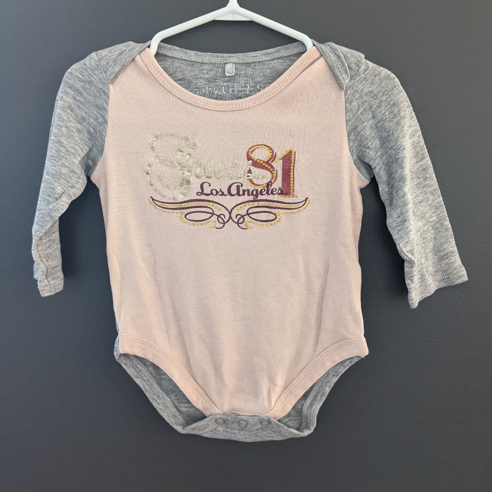 Guess grey & pink long sleeved onesie/bodysuit